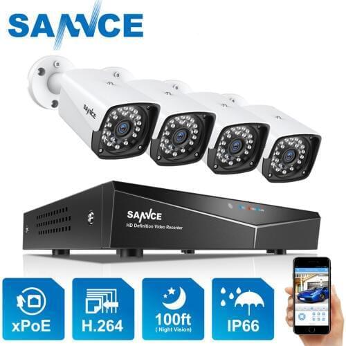4CH XPOE 2MP Security Camera System Kit 4PCS 1080P Bullet IP Camera Outdoor Waterproof Video Surveillance NVR Set IP66 SANNCE