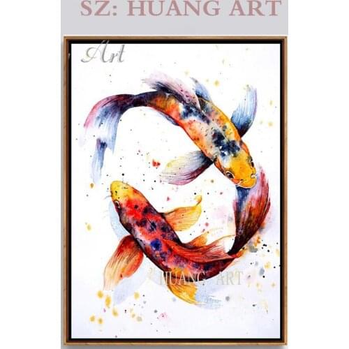 Modern abstract art decoration hand-painted animal oil painting 3 beautiful goldfish animals for the living room decoration wall