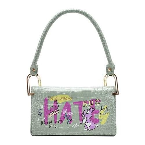 2021 Wholesale graffiti armpit bags fashion letter korean style sling bags pu leather crocodile girls bags
