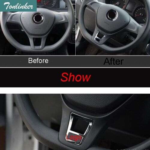 Tonlinker new 1 pcs DIY ABS chrome Car styling D model steering wheel Stickers Cover Case Sticker For Volkswagen POLO 2014-15