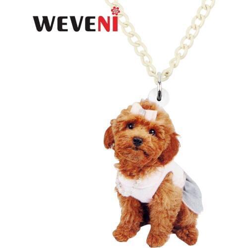 WEVENI Acrylic Sweet Teddy Poodle Puppy Dog Necklace Pendant Chain Choker Trendy Animal Jewelry For Women Girls Party Dropship