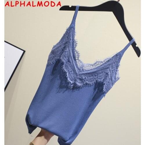ALPHALMODA 2020 Summer Lace Trim Women Sexy Bottom Camisole Slim Fit Ladies Solid Knitting Quality Lace Knit Tank Top