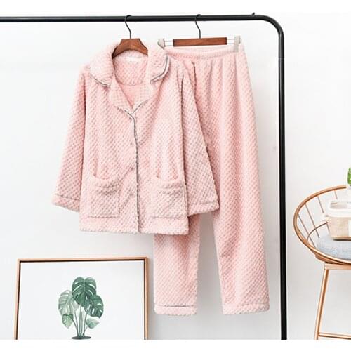 Fdfklak Winter Women Thicken Warm Soft Pijamas Female Flannel Pajamas Set Mujer Pink Long Sleeve Sleepwear for Girls Pyjamas