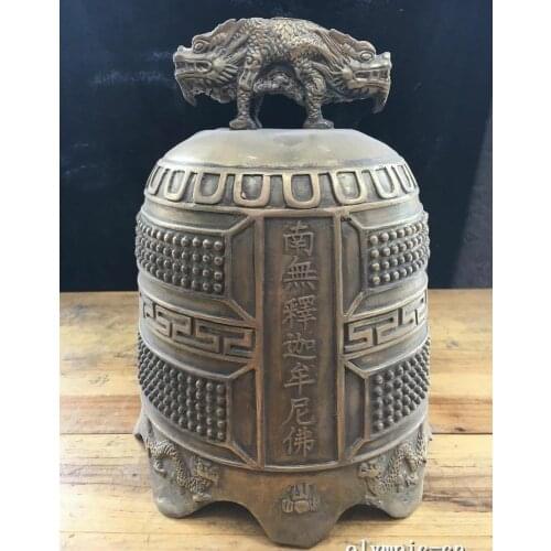 10'' copper carved beast dragon unicorn buddhism temple bell statue