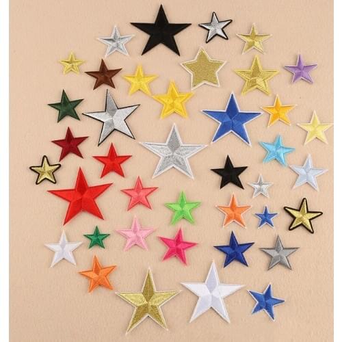 10PCs Fabric Iron On Patches Appliques (With Glue Back) Craft Yellow red Pentagram Star patches for wholesale