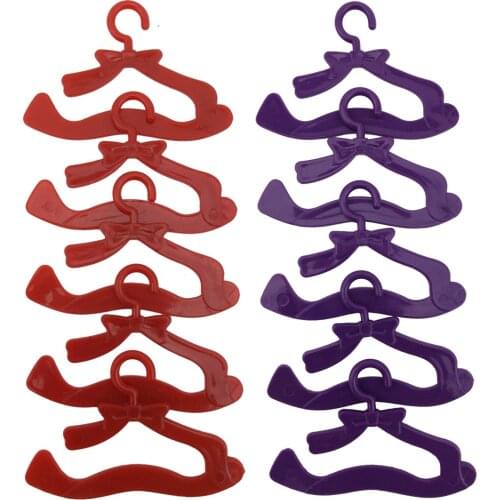 20 Pcs A Lot = 10 x Red Hangers + 10 x Purple Hangers Dress Plastic Accessories Clothes For Barbie Doll Dollhouse Prop Toys