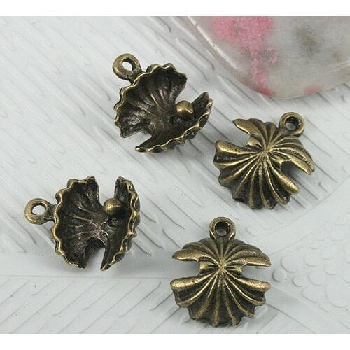 20pcs antiqued bronze tone pearl shell design charms EF0588