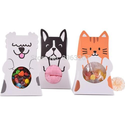 200pcs Cute Shepherd Dog Pets Gift Box Candy Folding Paper Packaging Return Sweet Wedding Candy Boxes Dessert Baking Package Bag