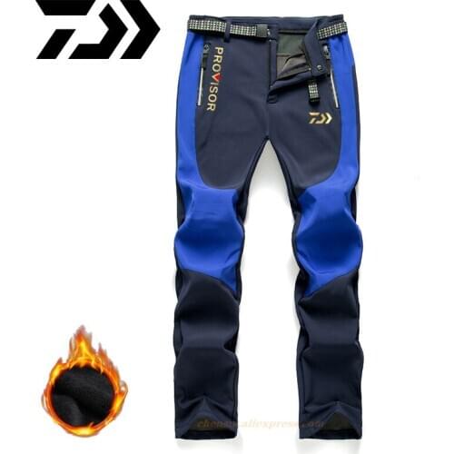 2021 DAIWA Fishing Pants Winter Mens Outdoor Sports Fishing Keep Warm Thicken Large Size Solid Color Soft Shell Fleece Pants