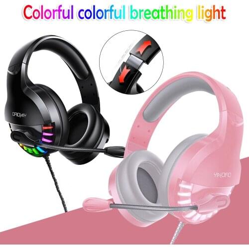3.5mm Wired Gaming Headset USB Surround Sound Stereo Earphones with Microphone Colourful Light for PC Computer Laptop Gamer