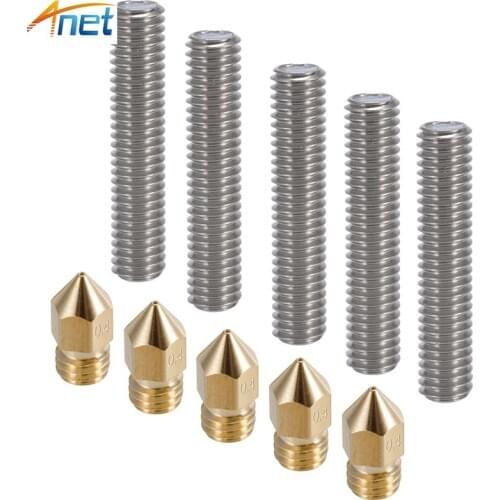 Anet A8 A6 5pcs 40MM 30MM Length Extruder 1.75mm Tube 5pcs 0.4mm Extruder Nozzle Print Heads for Makerbot Reprap 3D Printer