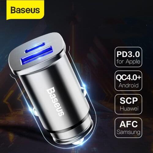 Baseus 30W Car Charger USB Type C PD Quick Charge 4.0 3.0 SCP Mobile Phone Charger Fast Car Phone Charger For Huawei xiaomi