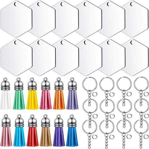 Treehomein Sublimation Blank Keychain Heat Transfer Keychain Printed MDF DIY Blank Keychain with Key Rings for Present Making Du