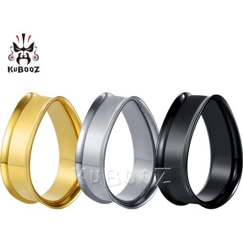 Kubooz Fashion Simple Design Stainless Steel Horn Water Drop Ear Plugs Body Jewelry Piercing Ear Gauges Expanders For Women Men