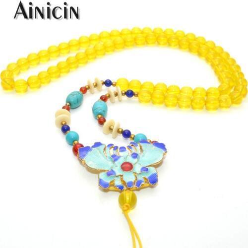 Many Styles Cloisonne Butterfly Pendant Handmade 8mm Bead Chain Necklace 28~35'' Fashion Jewelry Making Chains 4pcs/lot