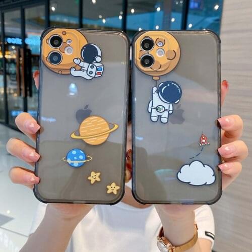 Cartoon Outer space Astronaut Back Phone Cases for iPhone 11 12 Pro Max Mini Airbag Cover On iPhone XR X XS Max 7 8 Plus Se 2020