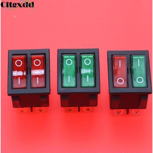 Cltgxdd 1pcs KCD4 Double Boat Rocker Switch 6 Pin 2 Position ON-OFF Witch LED Light 16A 250V / 20A 125V AC