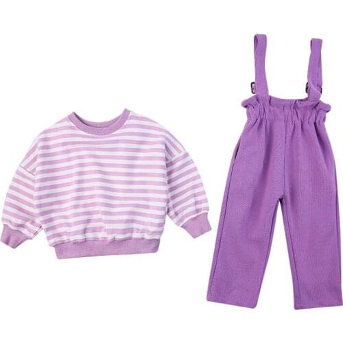 Kids Baby Girl Overalls Pants Long Sleeve Tops Set 2021 Fashion New Striped Shirt Overall Outfits Sweet Girl Clothes Set