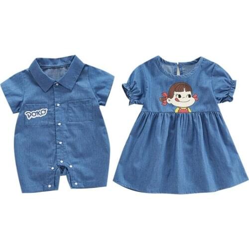 Denim Rompers for Boy and Dress for Girl Fashion Cartoon Print Baby Bodysuit Twin Outfits Cute Clothing for Newborns Baby Things