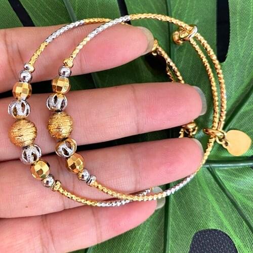 2pcs/lot Indian bead bracelet Gold Silver Small Bell African Two-tone Ball Heart Dubai Bangles for Women Wedding Party Gifts