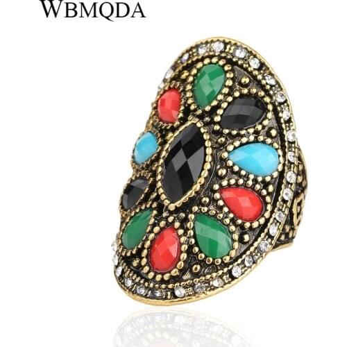 2018 New Arrival Ethnic Style Big Oval Engagement Ring Gold Color Crystal Rings For Women Bohemian Jewelry Free Shipping