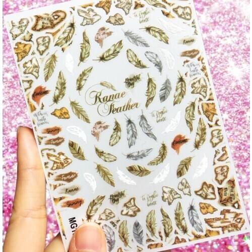 Colorful feather design 3d nail art stickers decal cheetsan brand template diy nail tool decorations HL93