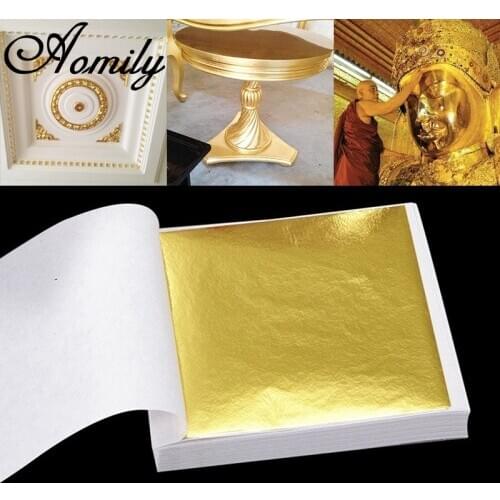 Aomily 9x9cm 100 Sheets Practical K Pure Shiny Gold Leaf for Gilding Funiture Lines Wall Crafts Handicrafts Gilding Decoration