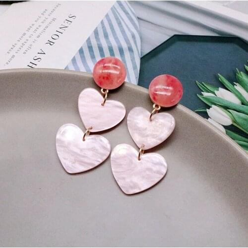 Sweet Pink Heart Earring For Women Girls Party Acetate