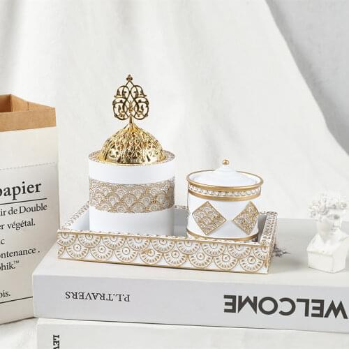 Fashion Arabic Muslim Resin Incense Burner 3 In 1 Bakhoor Dukhoon Incense Holder Middle East Ceramics Cone Censer Home Decor