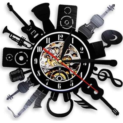Acoustic Electric Guitar Wall Art Decor Wall Clock Punk Rock n Roll Heavy Metal Music Vinyl Record Wall Clock Music Band Gift