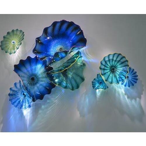 Wall Decor Dark Blue Hand Blown Glass Plates for Wall Flush Mounted Murano Glass Plates