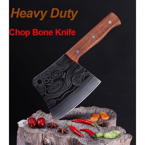 6" Bone Chopping Knife Damascus Laser Pattern Kitchen Chef Meat Bone Butcher Slice Cleaver Knife 40CR13 Stainless Steel