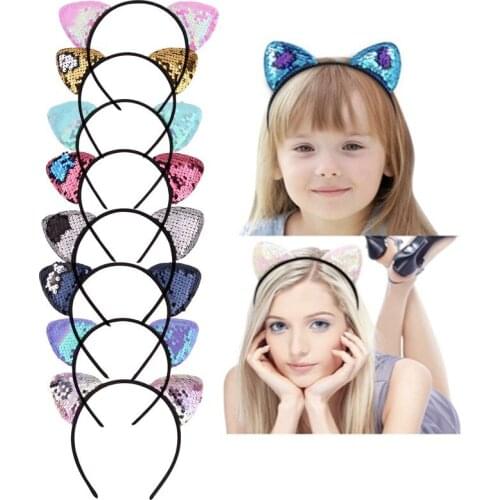 Double-sided Sequins Headhead Cat Ears Cartoon Hairband Childrens Hair Hoop DIY Hair Accessories Baby Girl Headwear