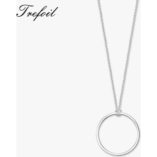 Link Chain Necklace Circle Charm Carrier,2020 Spring New Colar Fashion 925 Sterling Silver Jewelry Gift For Women Men