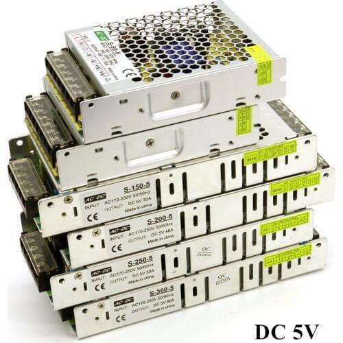 AC 220V to DC 5V Swithing Power Supply 10A 12A 30A 40A 50A 60A 50W 60W 150W 200W 250W 300W LED Strip Display