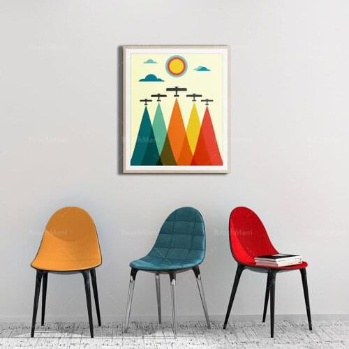 Retro airplane poster, medieval airplane printing, retro mural, retro airplane, colorful, rainbow, travel airplane