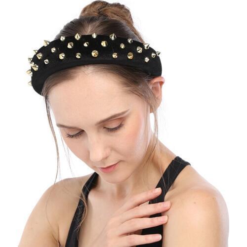 Thicken Sponge Headbands Women Gothic Wide Headband Metal Studded Rivet Vintage Rock Hair Hoop Girls Hair Accessories