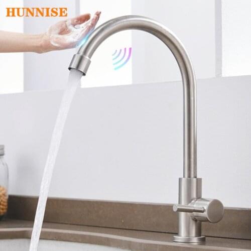 Touch Cold Kitchen Faucet Brushed Cold Kitchen Sink Mixer Tap Sensitive Sensor Cold Kitchen Faucet Stainless Steel Mixer Faucet