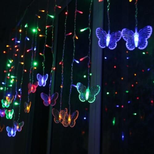 LED Christmas Butterfly String light Flashing Lights Curtain Light Garland Waterproof Holiday Party Connectable Wave Fairy Light