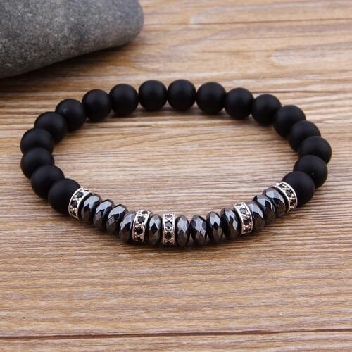 TYO High Quality Shiny CZ Rose Gold/Black/Gold/Silver Color Stone Bead Bracelet DIY Handmade Men Women Hand Jewelry Accessories