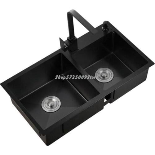 Nano Kitchen Sink Double Tank Handmade Thickened 304 Stainless Steel Black Household Vegetable Sink