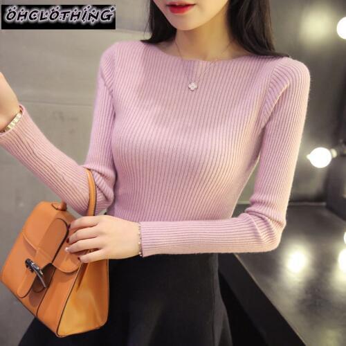 OHCLOTHING 2019 Spring Autumn cashmere fashion sexy big Slash neck women sweaters and pullover warm Long sleeve Knitted Sweat