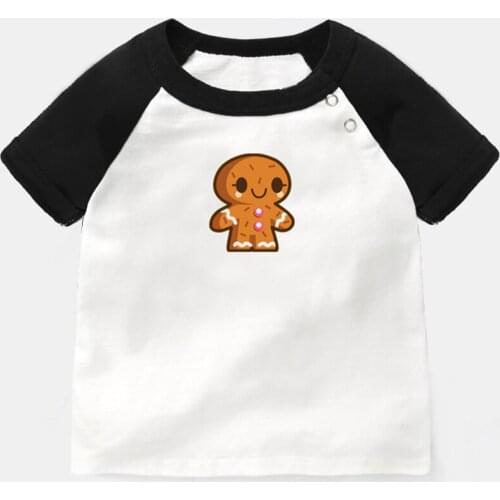 Funny Happy Gingerbread Man UFO Alien FACE Design Newborn Baby T-shirts Toddler Graphic Raglan Color Short Sleeve Tee Tops