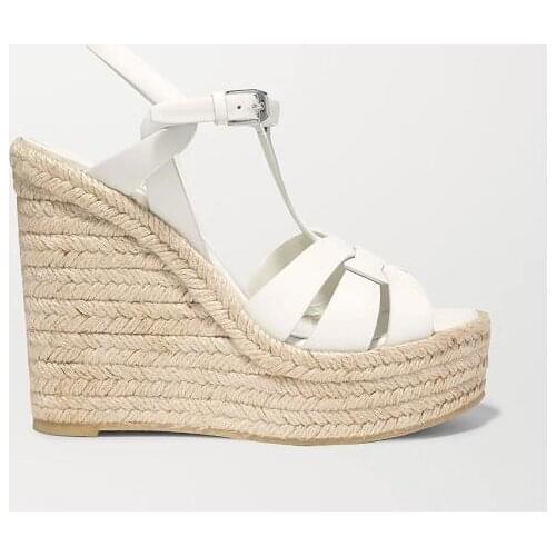 Womens Shoes Tribute Woven Leather Espadrille Wedge White Sandals Tribute Platform
