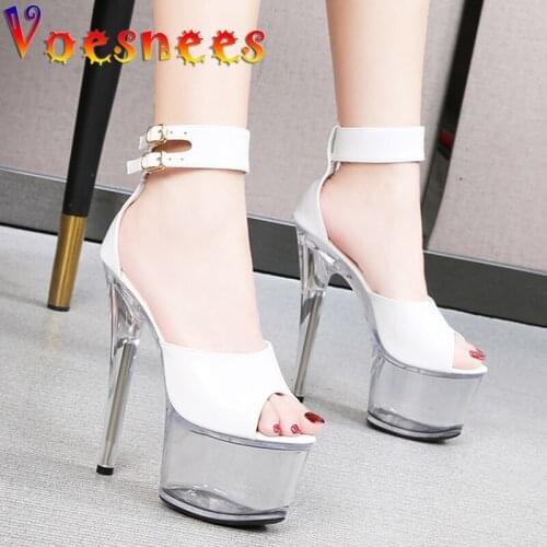 Voesnees Women Shoes Sandals 2021 New Transparent Platform Stiletto Sandals Thin Heels High heels 17cm Stripper Pole Dance Shoes