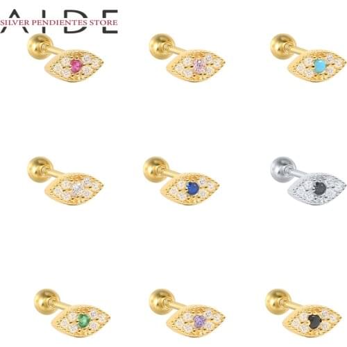 AIDE 1PCS Small Evil Eye Stud Earrings Women Colorful 2021 Trend Piercing Earrings 925 Sterling Silver Jewelry Kolczyki Damskie