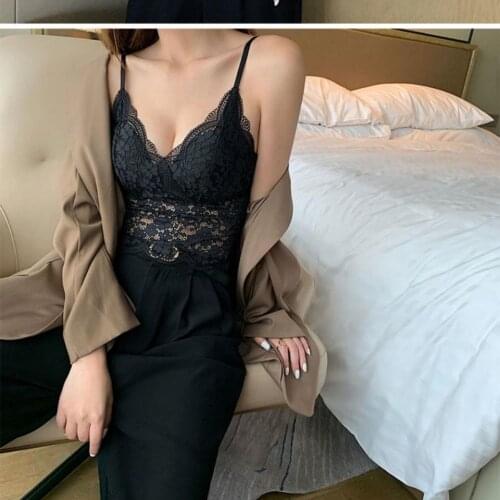 Long Lace Wrapped And Back Lingerie Gathered Upper Support No Steel Ring Sling Vest Bra Womens Underwear Corset Knit Tank Top