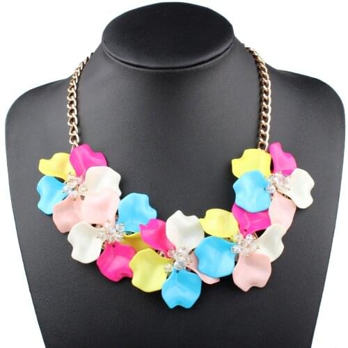 Claire Jin Five Flowers Women Necklace Colorful Short Fashion Crystal Floral Jewelry Choker Necklace Party Accessory, 13 Colors