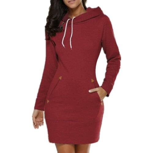 Fashion Women Hoodies Dress 2021 Solid color Hooded Long Sleeved Hoodie Dress Casual Pullovers Sweatshirts Plus Size Tops Femme