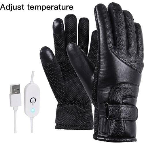 Winter Motorcycle Heated Gloves Touch Screen Gloves PU Fabric Motorbike Electric Heating Gloves
